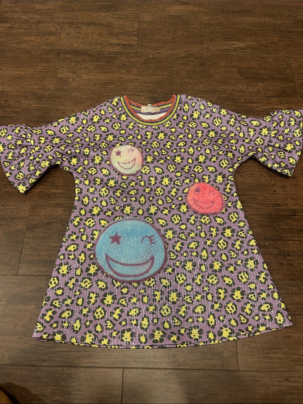Kids Purple Smile Patch Leopard Print Dress